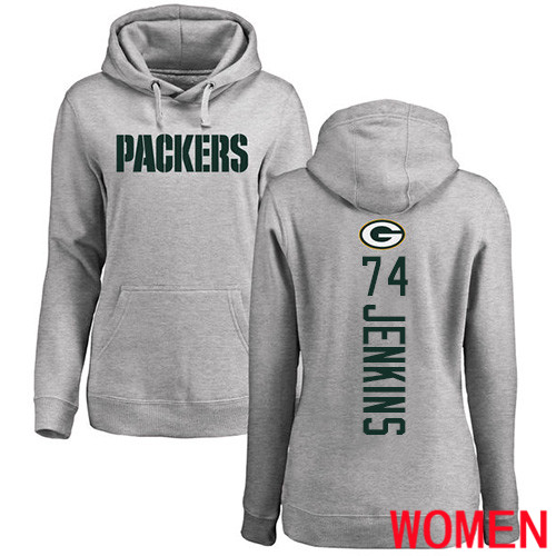 Green Bay Packers Ash Women #74 Jenkins Elgton Backer Nike NFL Pullover Hoodie Sweatshirts